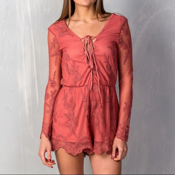 APRICOT EMBROIDERED LACE ROMPER - Picture 2 of 3
